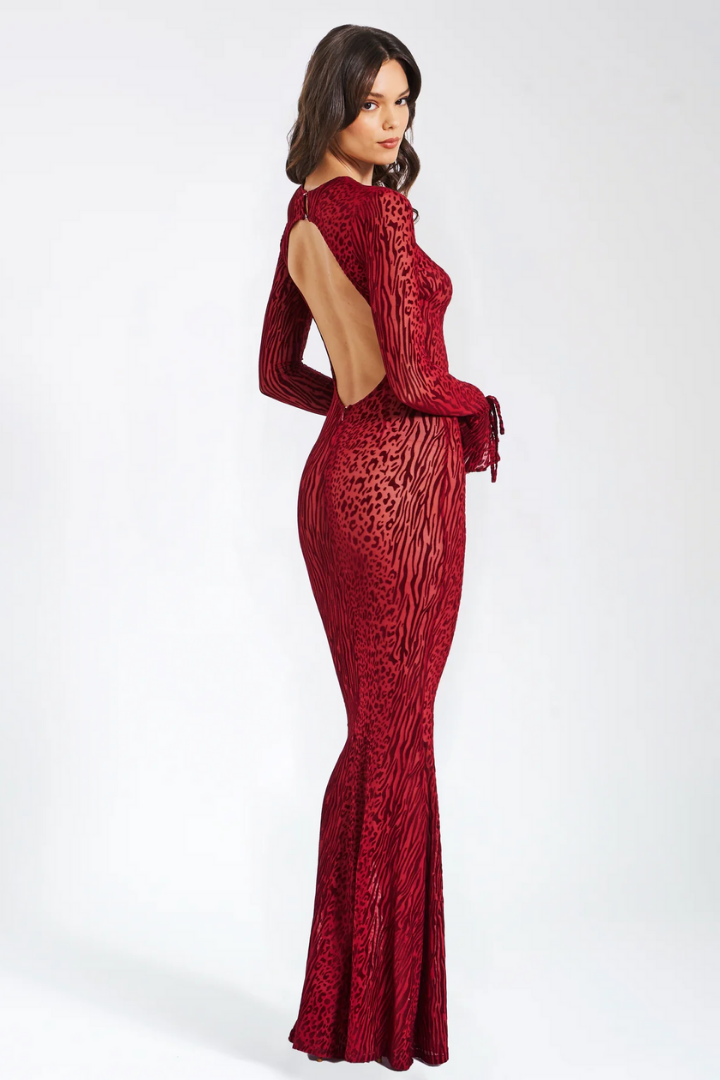 DAYANARA MAXI DRESS -BURGUNDY BURNOUT