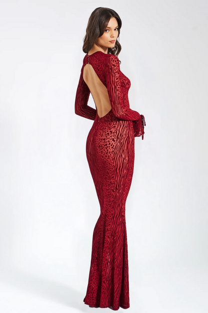 DAYANARA MAXI DRESS -BURGUNDY BURNOUT