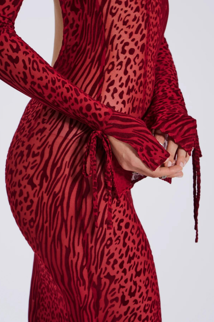 DAYANARA MAXI DRESS -BURGUNDY BURNOUT