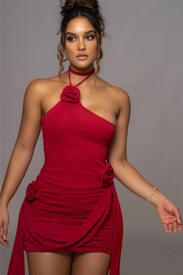 ALEJANDRA HALTER MINI DRESS - RED