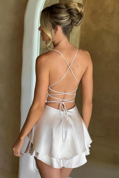 ARMANDE SATIN MINI DRESS - WHITE