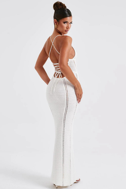 CATALINA MAXI KNIT DRESS - BLACK - White - M