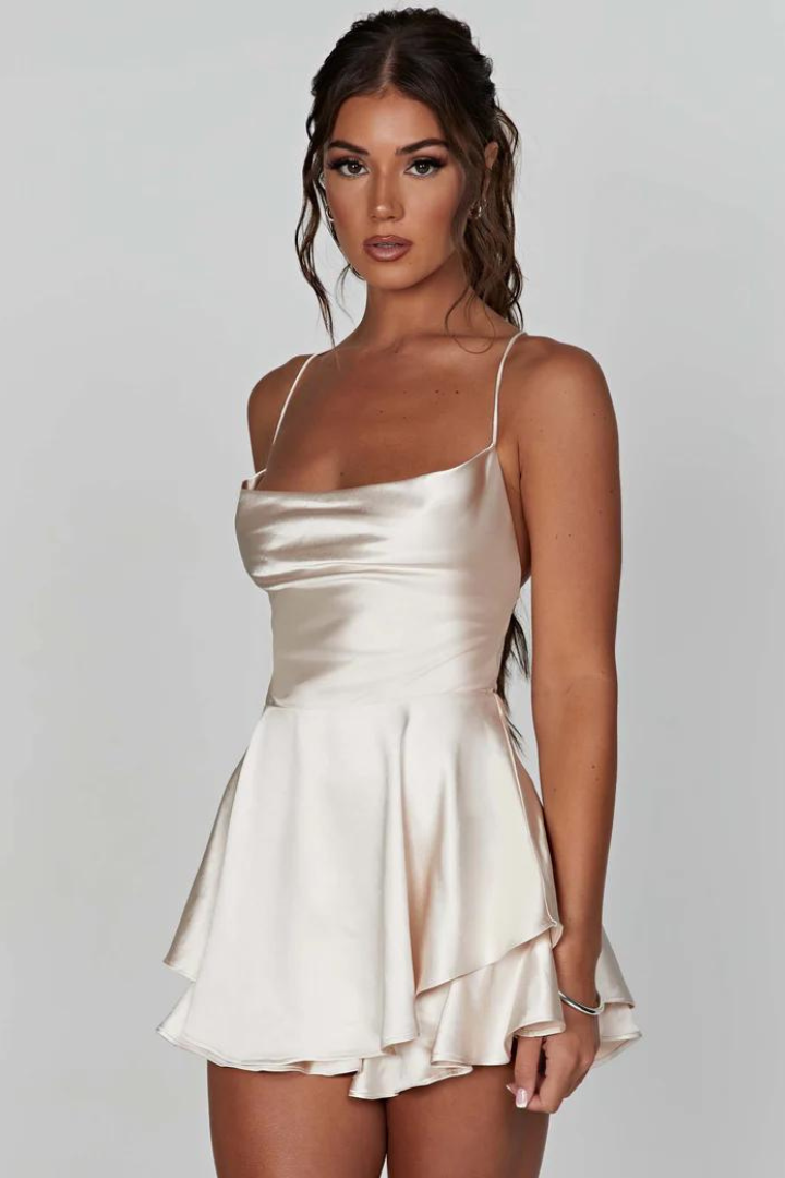 ARMANDE SATIN MINI DRESS - WHITE