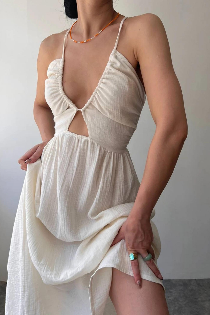 SOPHIE WARP MIDI DRESS - BEIGE