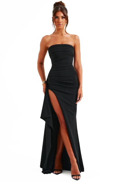 JAQUELINE STRAPLESS MAXI DRESS - BLACK - Wine Red - M