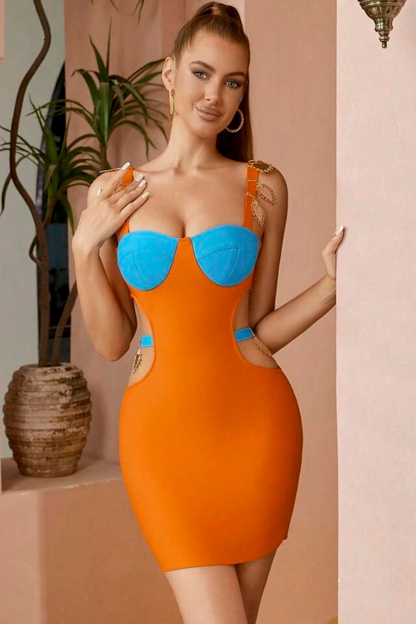 CARINA SLEEVELESS MINI DRESS - ORANGE LONG