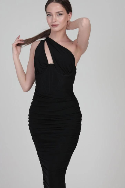 ADELE MIDI DRESS - BLACK - Black - S 