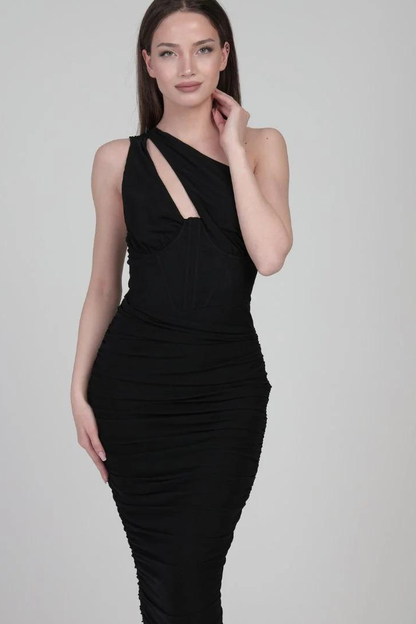 ADELE MIDI DRESS - BLACK - Black - S 