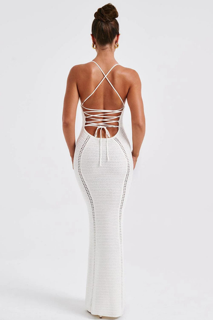 CATALINA MAXI KNIT DRESS - BLACK - White - M