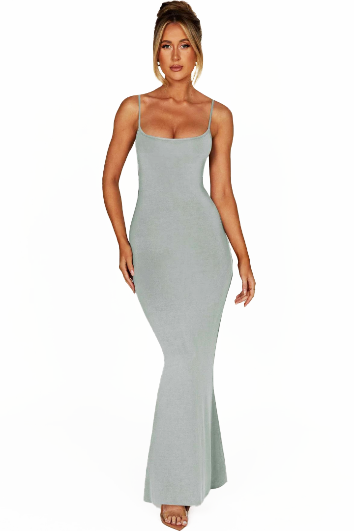 TERESE SLEEVELESS MAXI DRESS-STEEL - Khaki - M