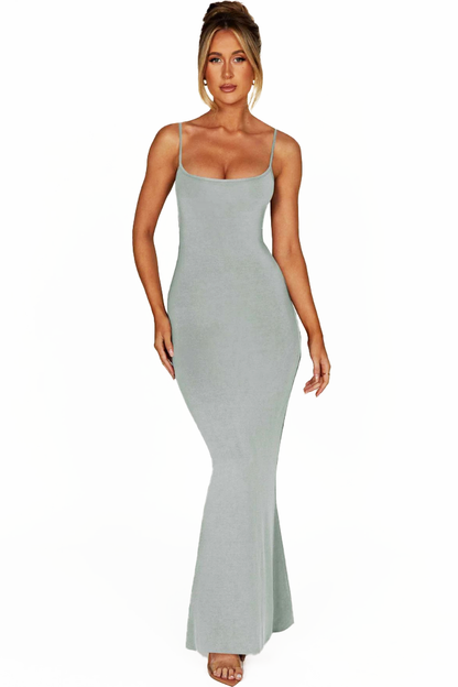 TERESE SLEEVELESS MAXI DRESS-STEEL - Khaki - M
