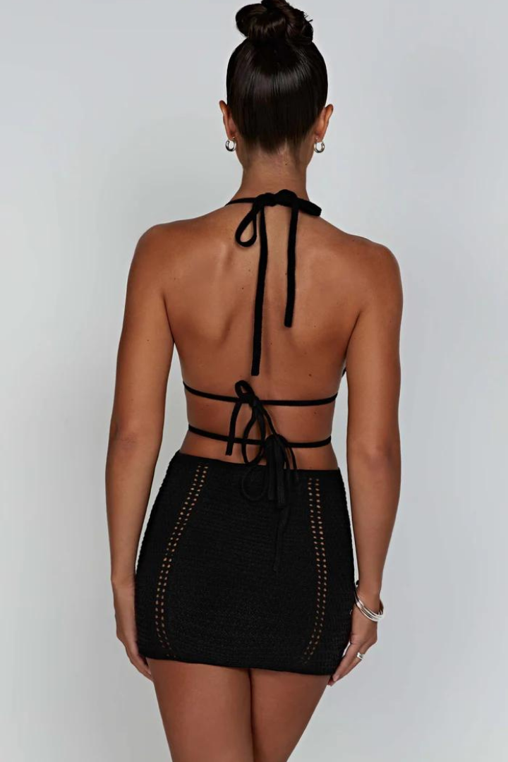 LUCIANA HALTER MINI DRESS - BLACK - Black mini - M