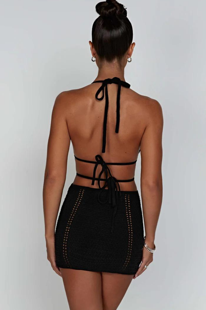 LUCIANA HALTER MINI DRESS - BLACK - Black mini - M
