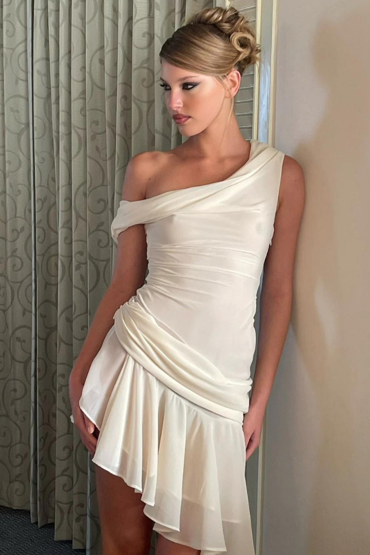 ELISE MESH MINI DRESS - CHIFFON IVORY