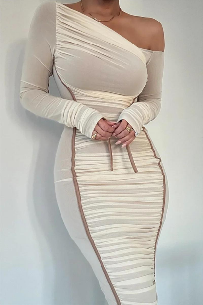 SUE LONG SLEEVE MIDI DRESS - White - M