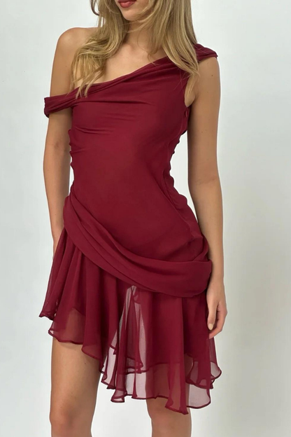 ELISE MESH MINI DRESS - CHIFFON RED
