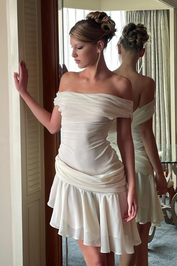 ELISE MESH MINI DRESS - CHIFFON IVORY