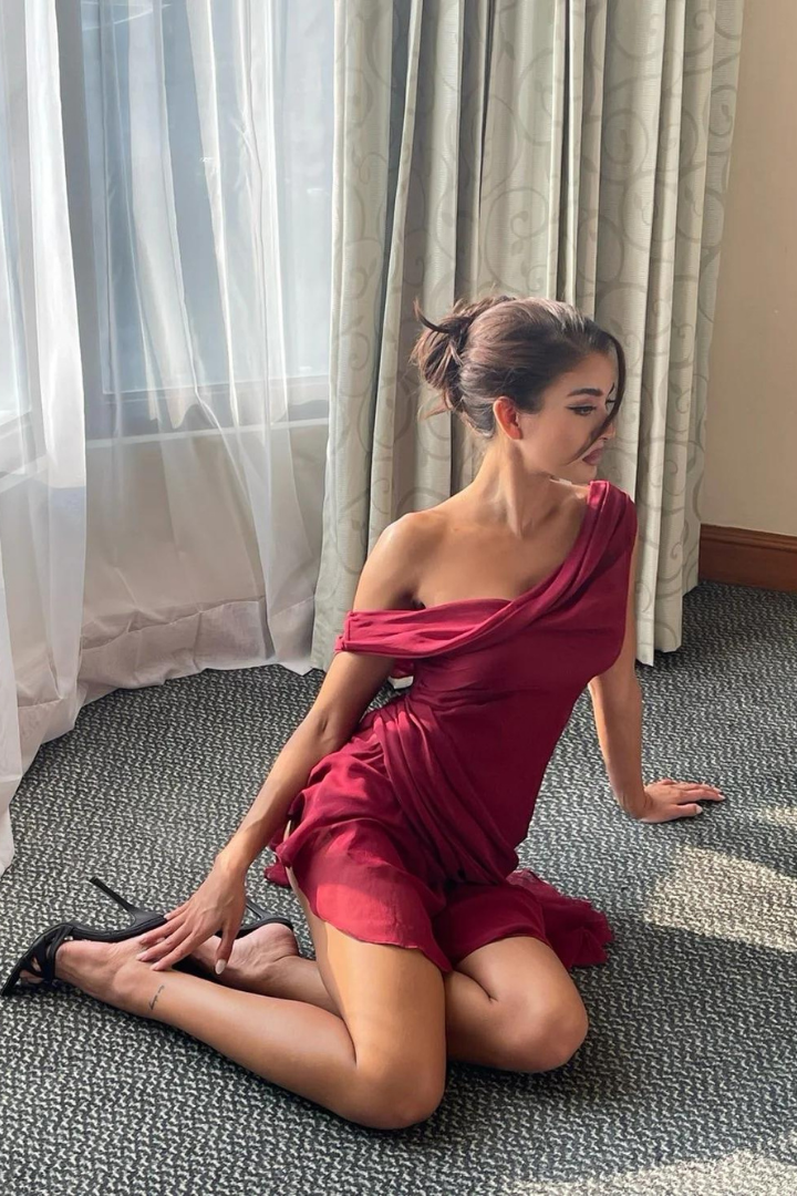 ELISE MESH MINI DRESS - CHIFFON RED