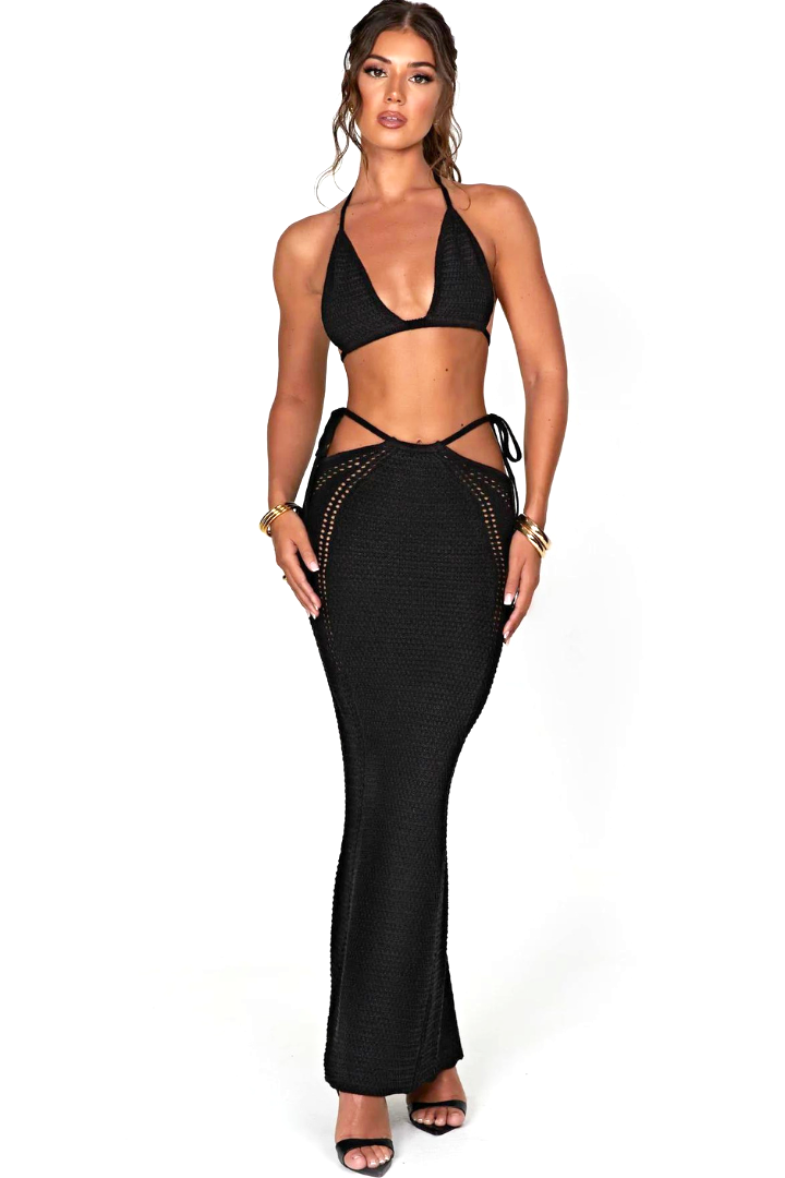 ALMA KNIT DRESS - WHITE - Black - M