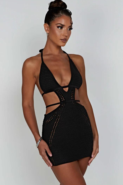 LUCIANA HALTER MINI DRESS - BLACK - Black mini - M