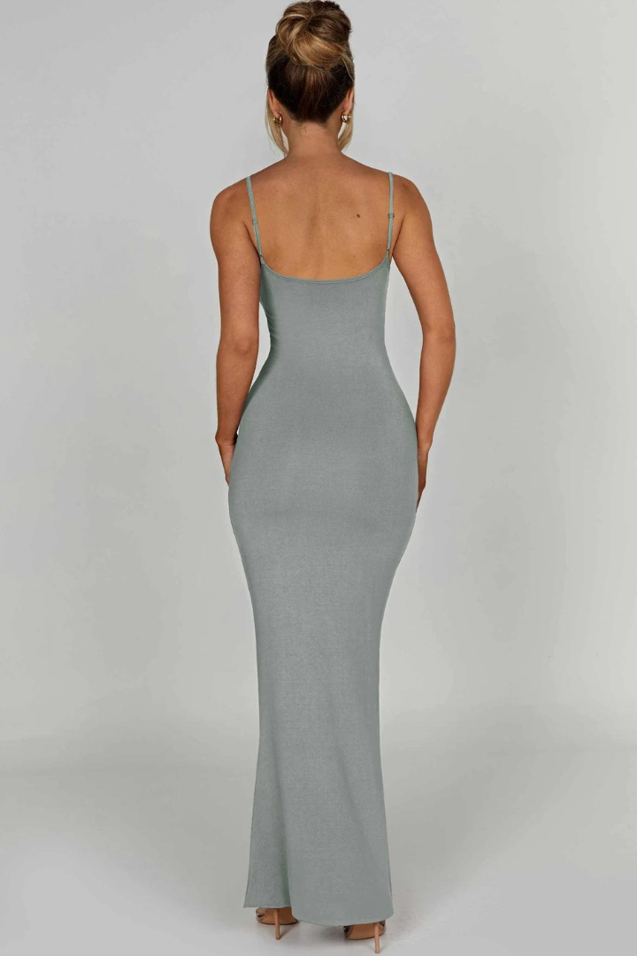 TERESE SLEEVELESS MAXI DRESS-STEEL - Khaki - M
