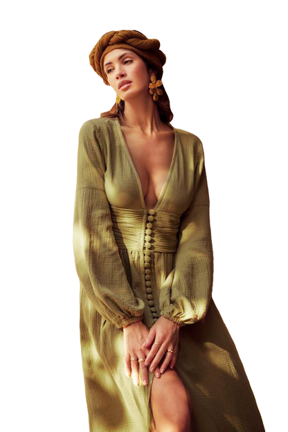 ELLA LONG SLEEVE MAXI DRESS - Green