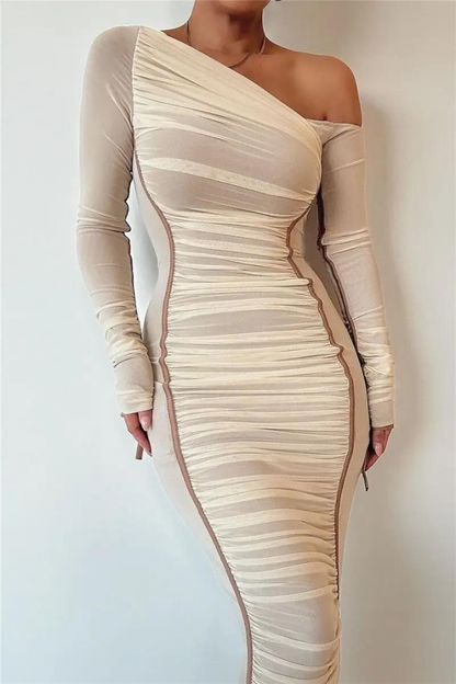 SUE LONG SLEEVE MIDI DRESS - White - M