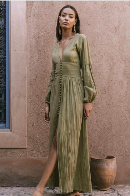 ELLA LONG SLEEVE MAXI DRESS - Green