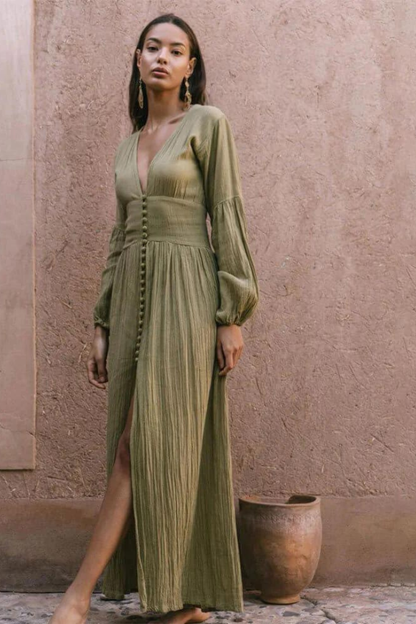 ELLA LONG SLEEVE MAXI DRESS - Green