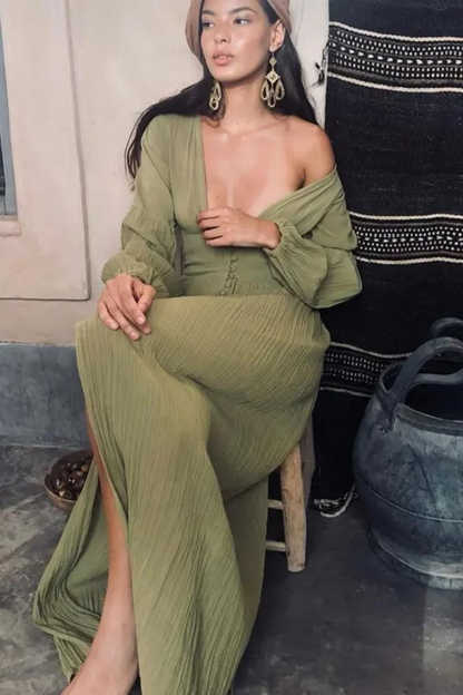 ELLA LONG SLEEVE MAXI DRESS - Green