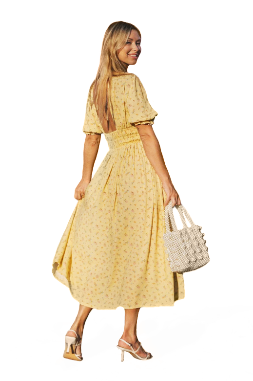 FERNANDE LACE MIDI DRESS - YELLOW