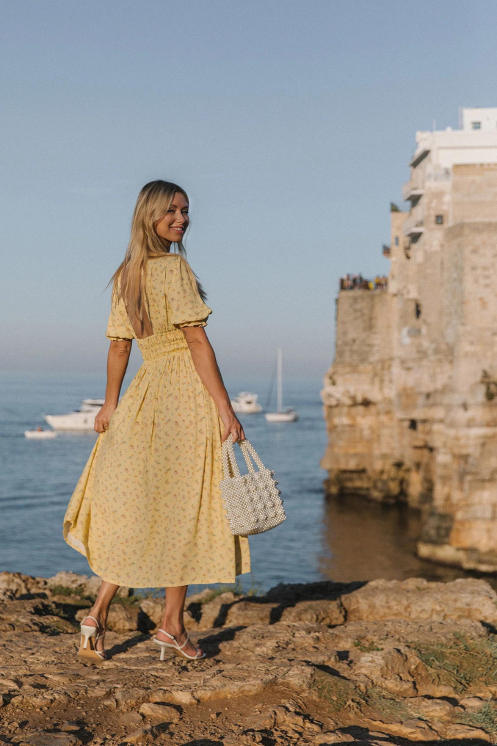 FERNANDE LACE MIDI DRESS - YELLOW