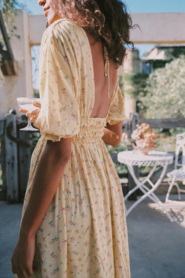 FERNANDE LACE MIDI DRESS - YELLOW