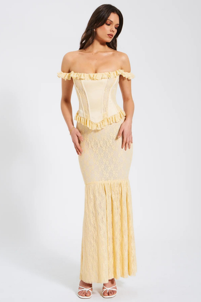 RAQUEL SATIN MAXI DRESS-BALE YELLOW