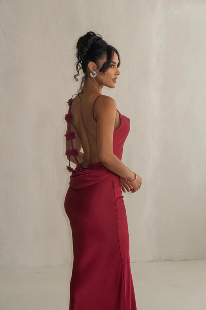 RUBY MAXI LONG DRESS-RED - Wine Red - S