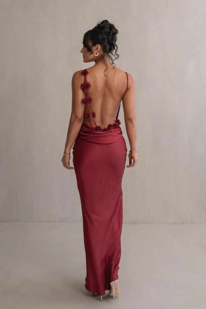 RUBY MAXI LONG DRESS-RED - Wine Red - S