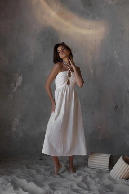 SOPHIE WARP MIDI DRESS - BEIGE