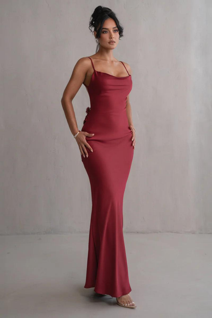 RUBY MAXI LONG DRESS-RED - Wine Red - S