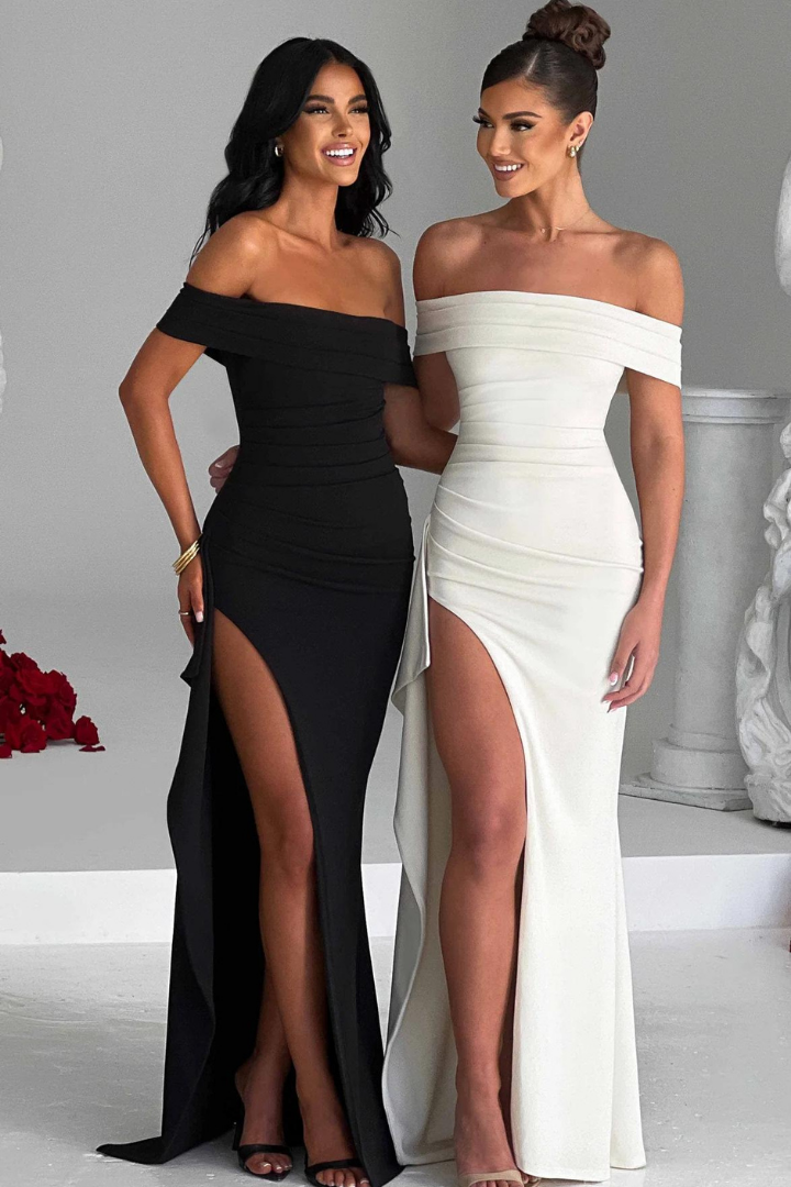 SAMANTHE OFF-SHOULDER MAXI DRESS - BLACK
