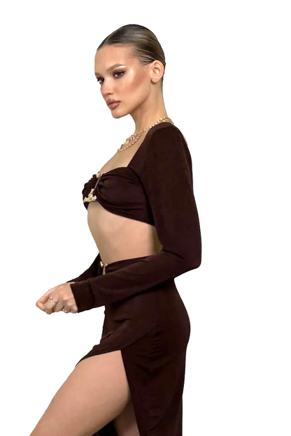 BRIGITTE TWO PIECES MAXI DRESS - BROWN