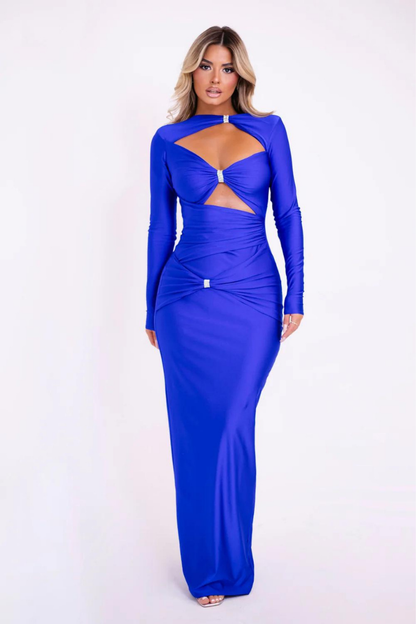 EMERSYN LONG SLEEVE MAXI DRESS - BLUE - Blue - M