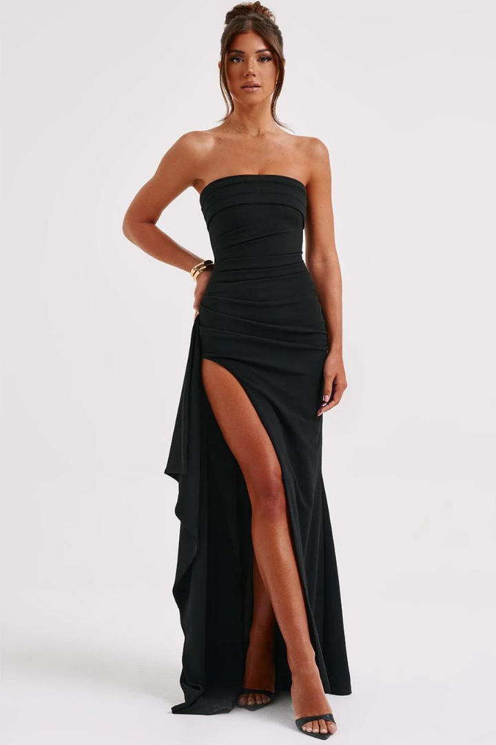 JAQUELINE STRAPLESS MAXI DRESS - BLACK - Wine Red - M
