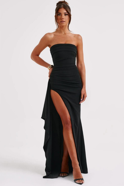JAQUELINE STRAPLESS MAXI DRESS - BLACK - Wine Red - M