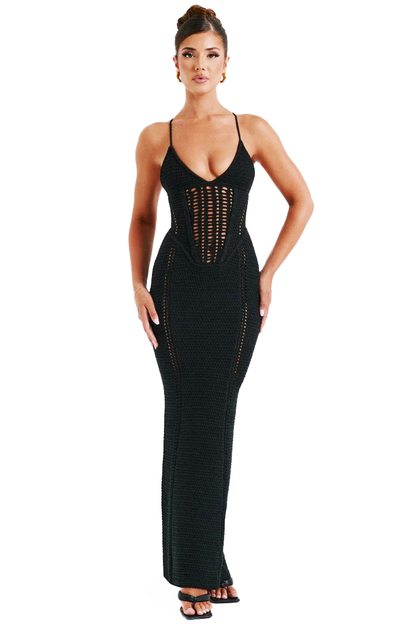 CATALINA MAXI KNIT DRESS - BLACK - White - M
