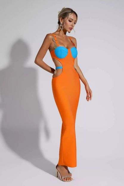 CARINA SLEEVELESS MINI DRESS - ORANGE LONG
