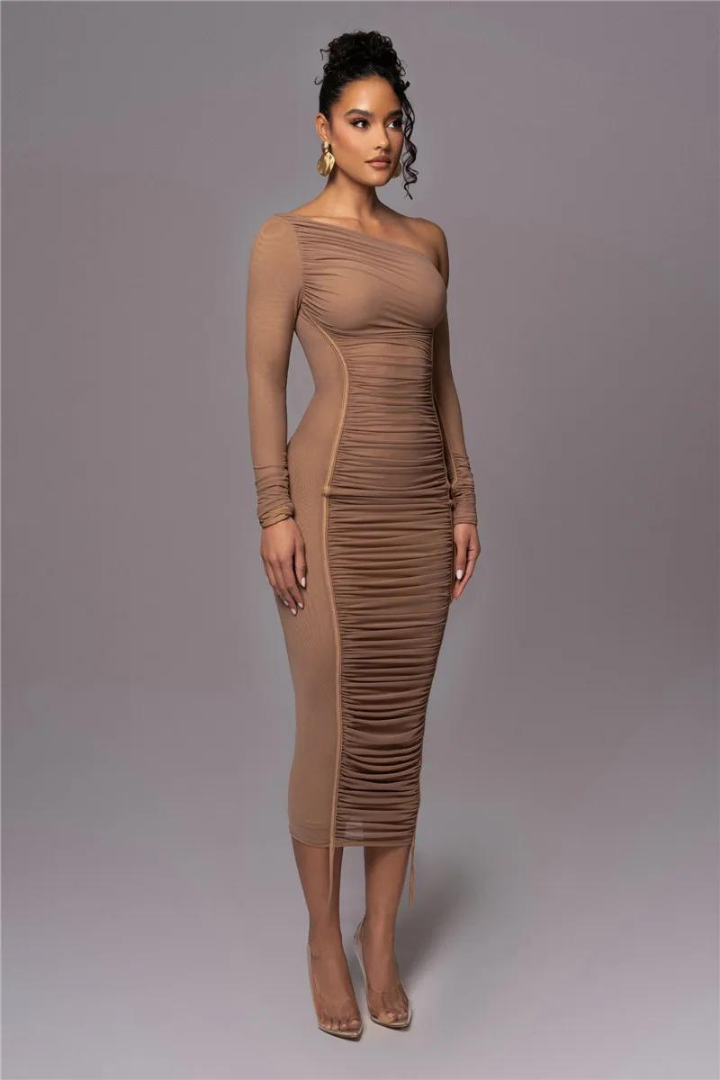 SUE LONG SLEEVE MIDI DRESS - White - M