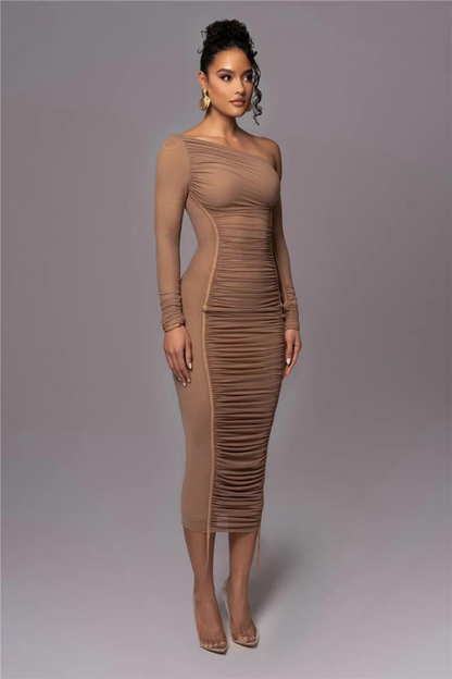 SUE LONG SLEEVE MIDI DRESS - White - M