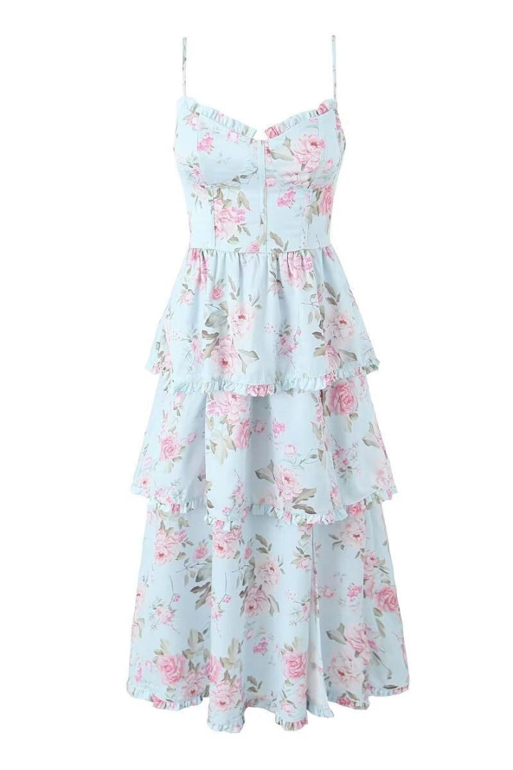 ANASTASIA RUFFLE MIDI DRESS - FLORAL PRINT