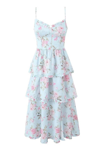 ANASTASIA RUFFLE MIDI DRESS - FLORAL PRINT