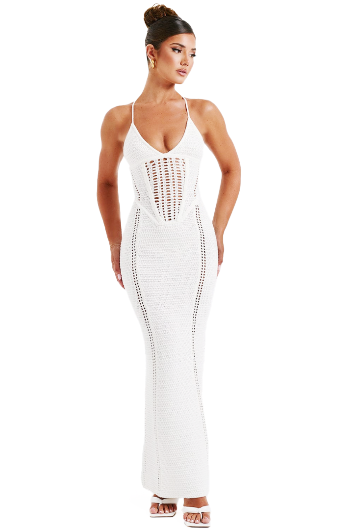 CATALINA MAXI KNIT DRESS - BLACK - White - M